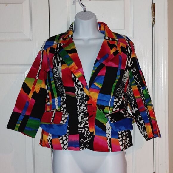 ERIN by Erin Fetherston cropped multi color multi print cropped blazer  Sz S - Picture 1 of 5